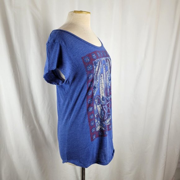 LUCKY BRAND Blue Burn-out Hamsa Graphic T-Shirt - Large - Picture 5 of 11
